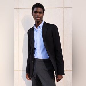 Uniqlo Blazer Mens Sz M Black 100% Wool Slim Fit Sport Coat Jacket Office Casual